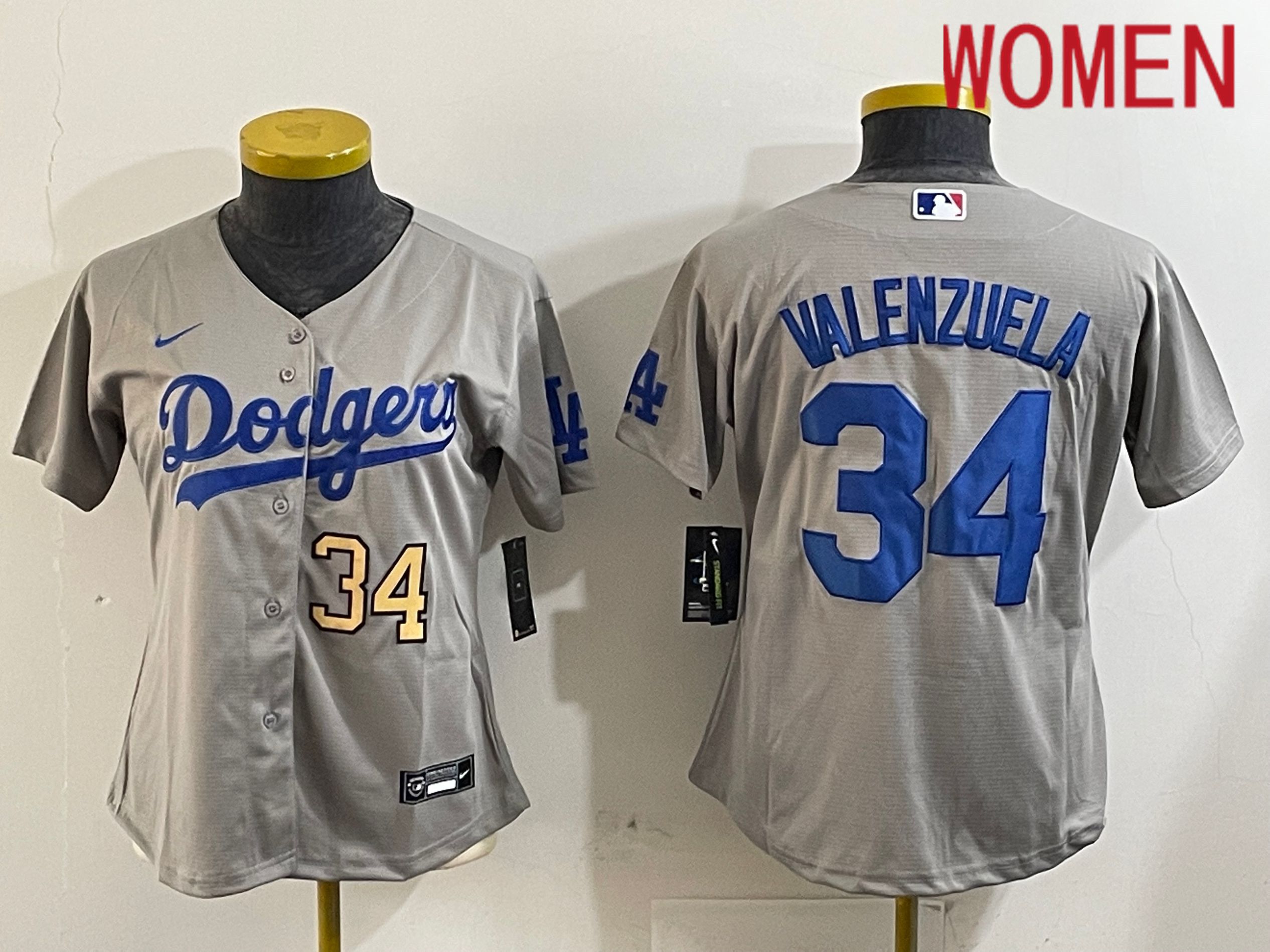 Women Los Angeles Dodgers #34 Valenzuela Grey Game 2024 Nike MLB Jersey style 12161->youth mlb jersey->Youth Jersey